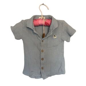 Rabbit‎ + Bear Powder Blue Muslin Button Down Shirt 2T NWT